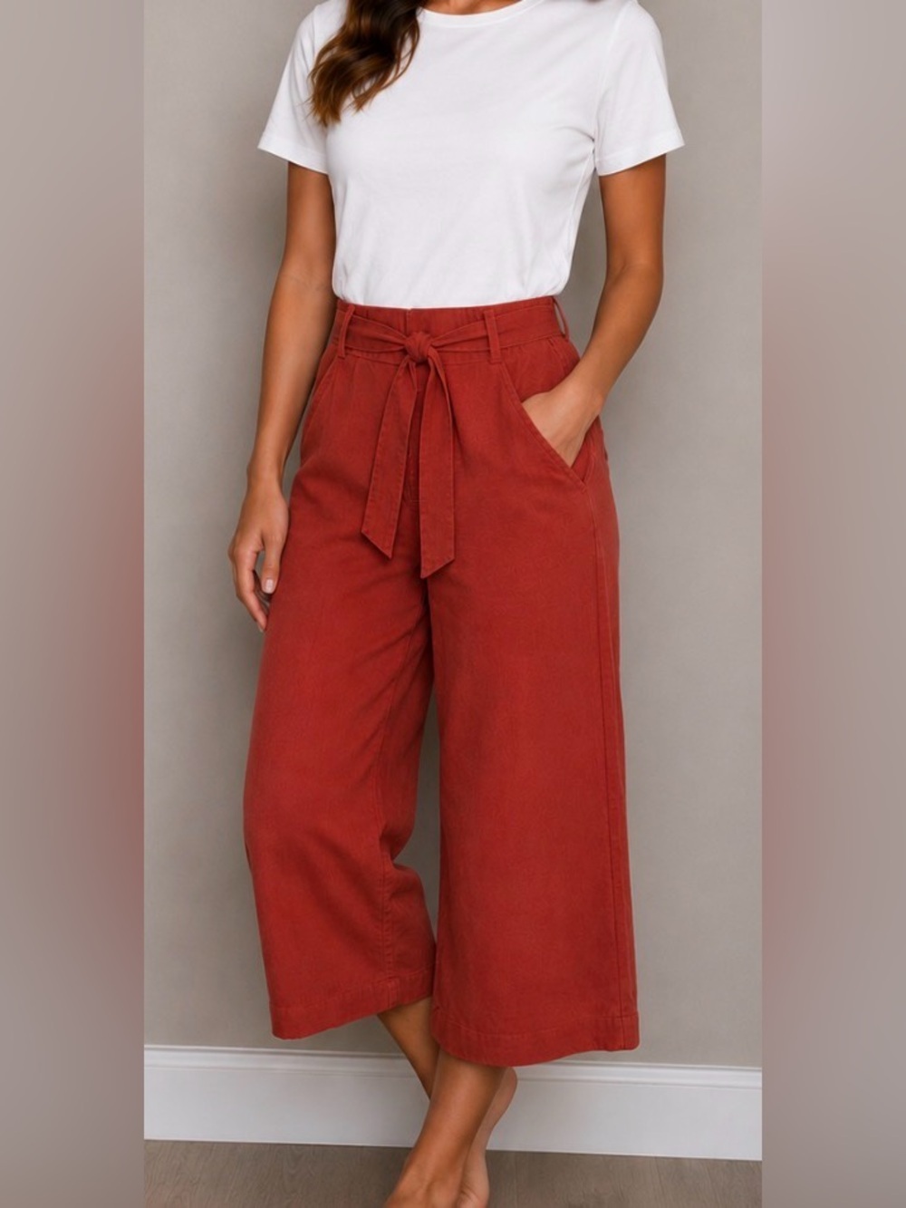 Urban Outfitters Crop Pants Madison Tie Belt Trousers Cropped Rust Wide Leg Fall